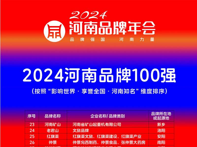 穩(wěn)居百?gòu)?qiáng)，行業(yè)引 領(lǐng)｜河南礦山榮登“河南品牌100強(qiáng)”榜單